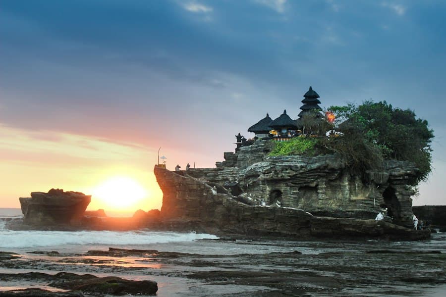 Sea temple at sunset in Bali