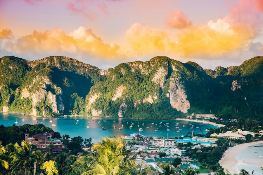 Island bay and green hills in Thailand